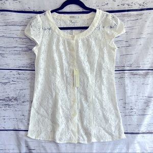 Van Heusen studio NWT off white lace button up blouse cap sleeves XS